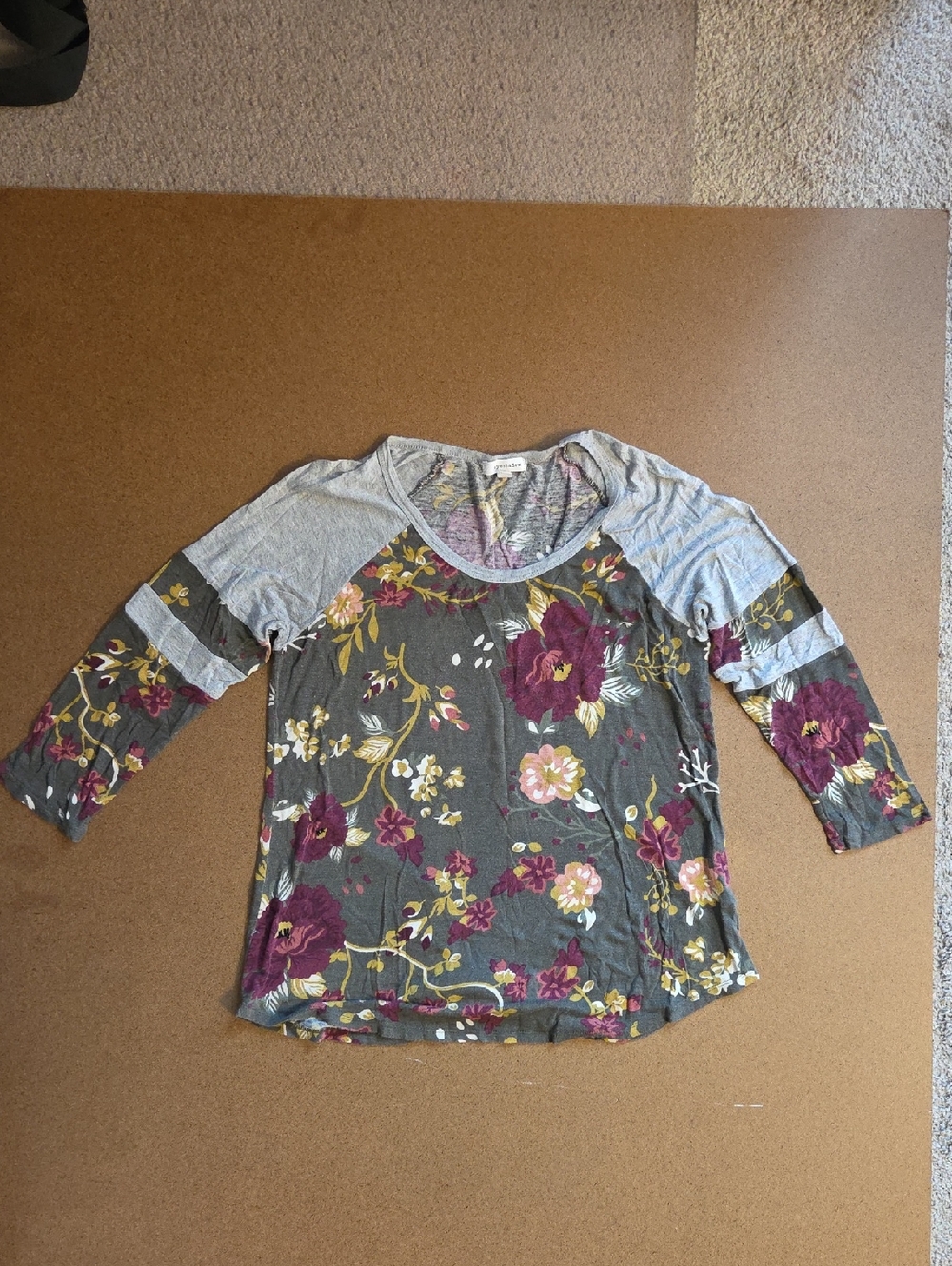 Floral Raglan Long-Sleeve Top - Gray & Purple